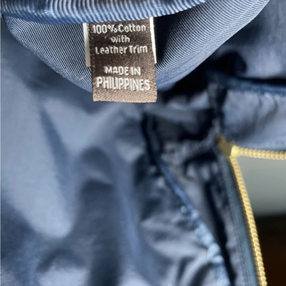 Frye Ivy Blue Denim Mini Backpack Striped Cotton Leather Gold Zipper - Picture 5 of 11